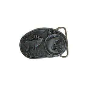 Vintage 1985 3D Metal Deer And Fish Wild Life Belt Buckle - OS